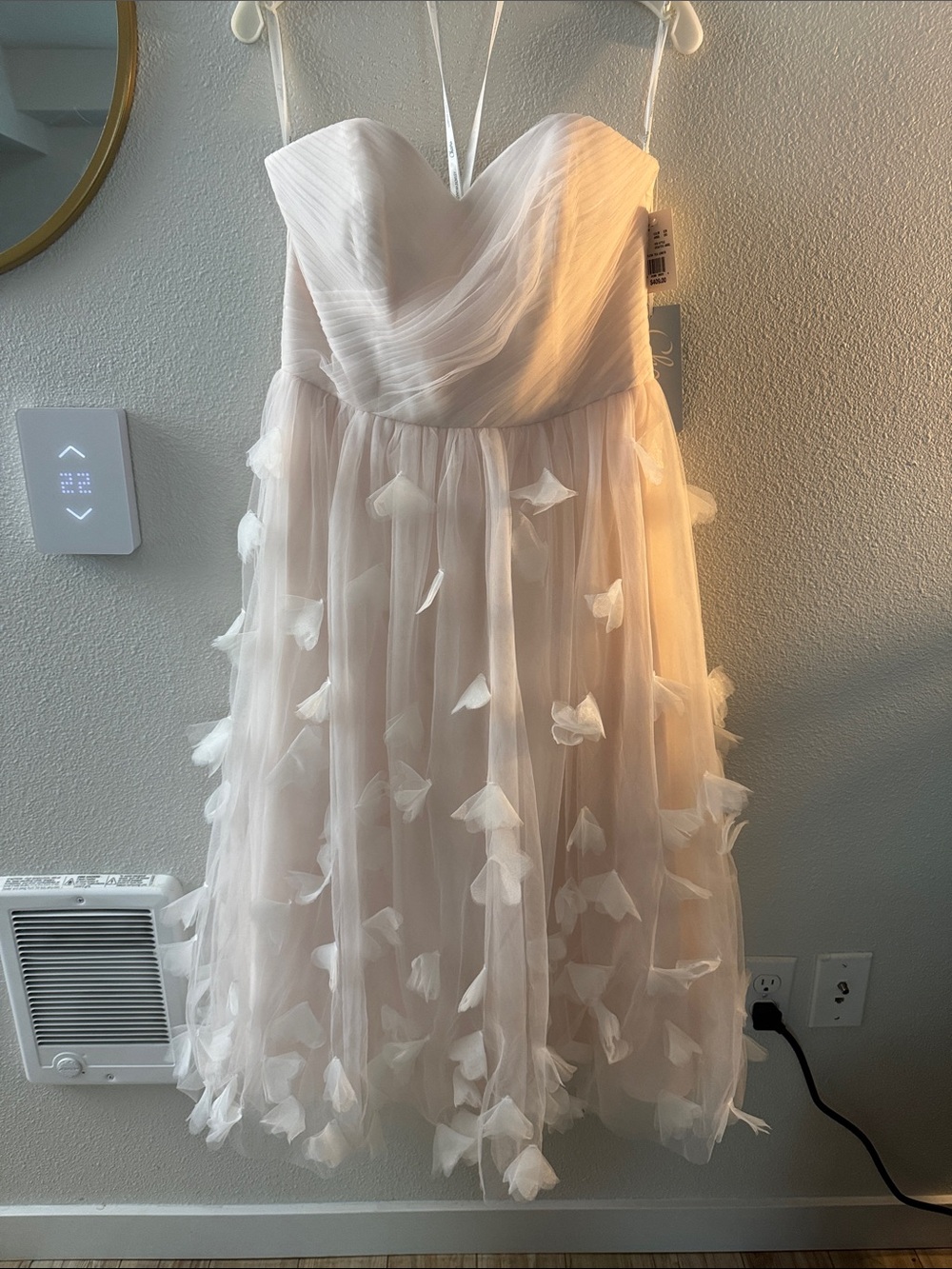 Cynthia Rowley Strapless White Tulle Dress with Petal Accents